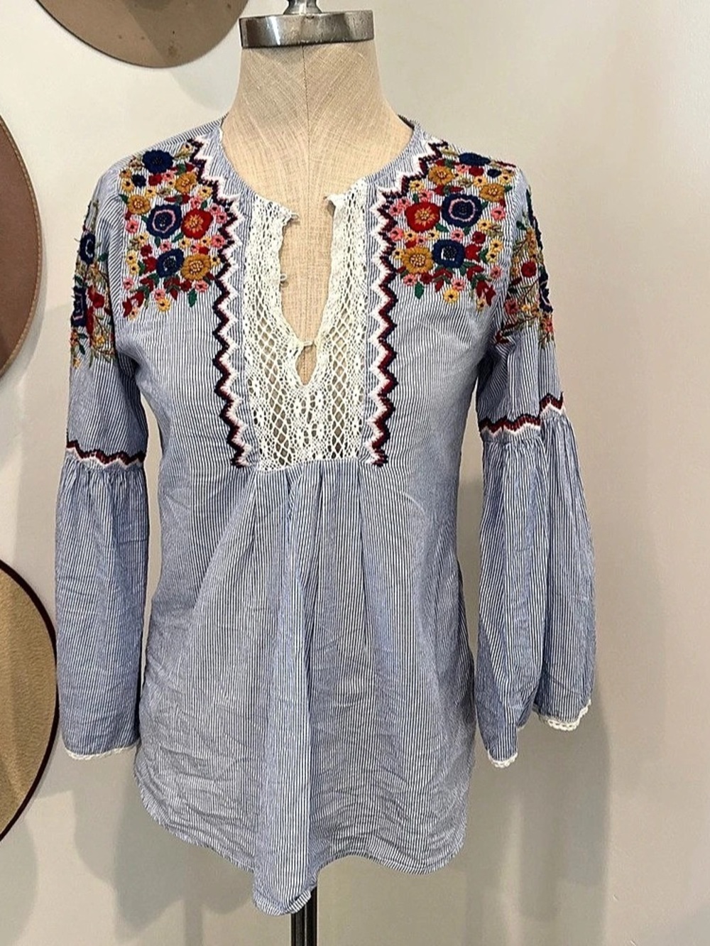 Zara Embroidered Blue & White Tunic